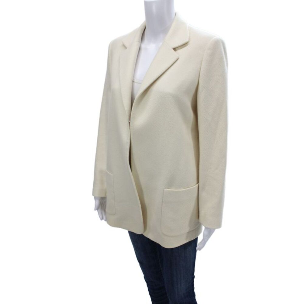 Loro Piana Women Beige Cashmere Silk Collared Zip Blazer Long Sleeve Size 44 - Picture 3 of 7